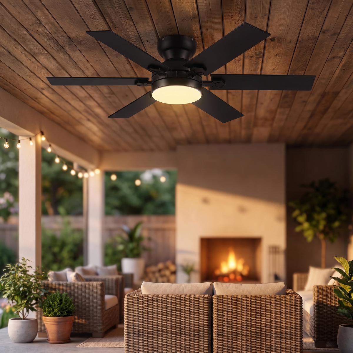 Beatrix ceiling fan over a covered patio