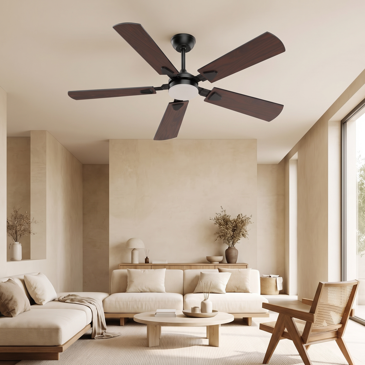 Axelle ceiling fan in a minimal living room