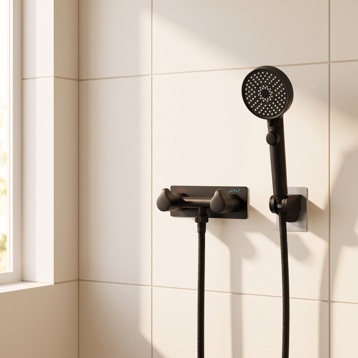 Cahors compact shower set on a tiled wall