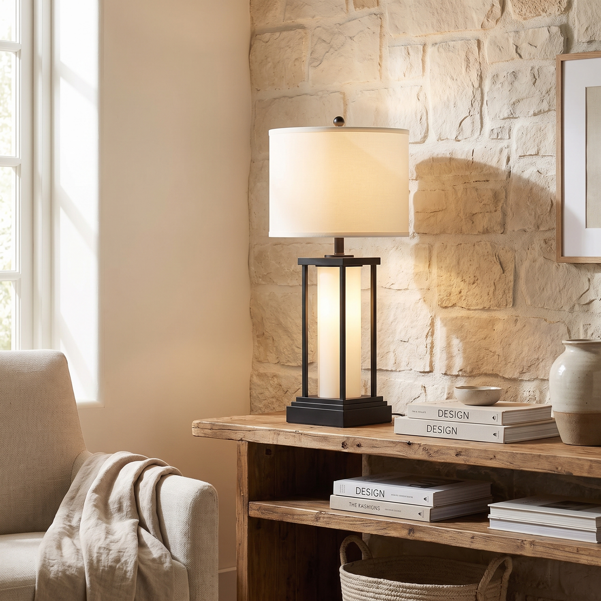 Charlotte table lamp on a wooden console