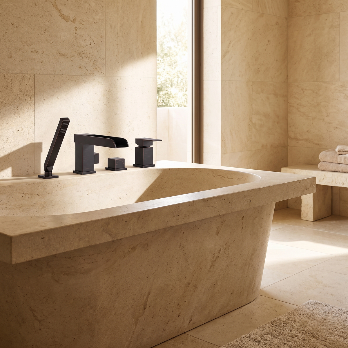 Cecile tub filler on a freestanding tub deck