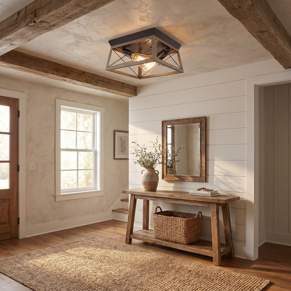 Blandine caged flush mount in a farmhouse entry