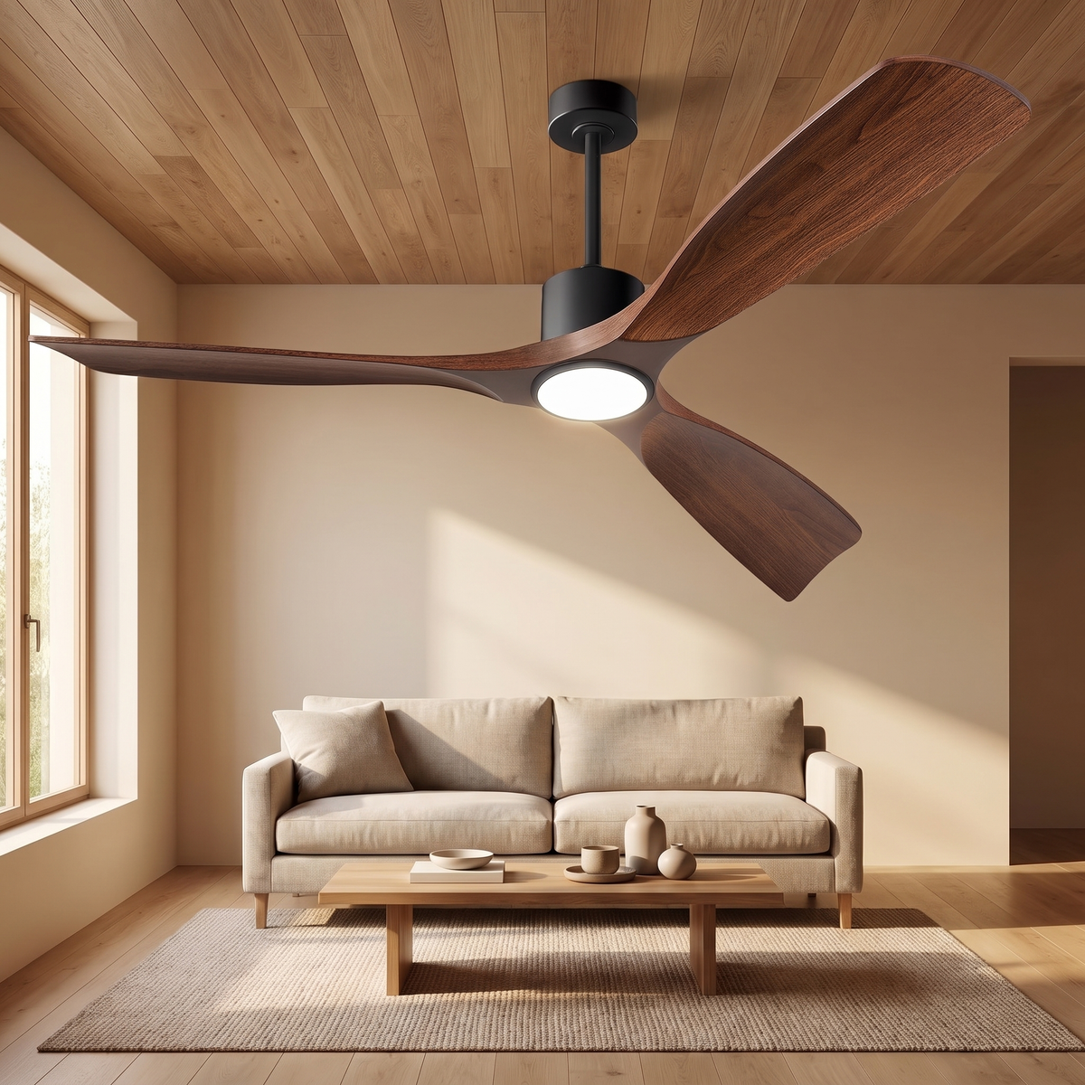 Bergerac walnut ceiling fan in a living room