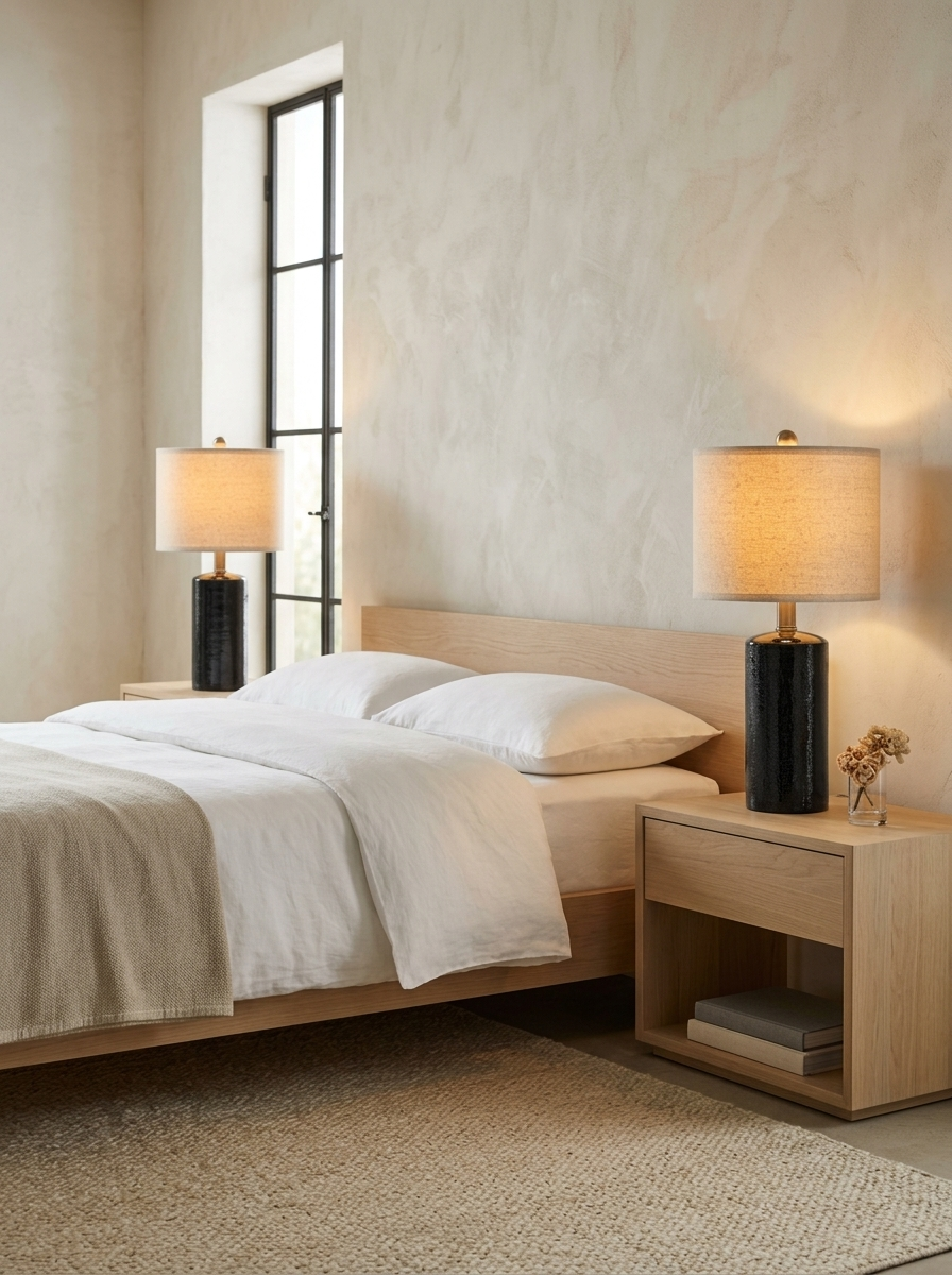 Delphine 20.5" Ceramic Table Lamp — Black, Set of 2 — in a room