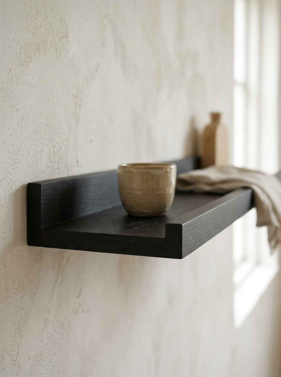 Doria 24" Solid Wood Floating Shelf — Black, Set of 4 — detail