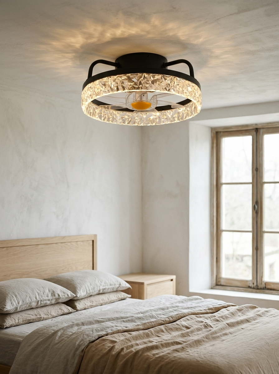 Deauville 13" Enclosed Ceiling Fan with Light — Black — in a room
