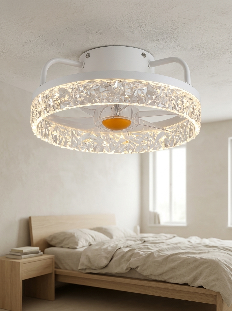 Deauville 13" Enclosed Ceiling Fan with Light — White — in a room