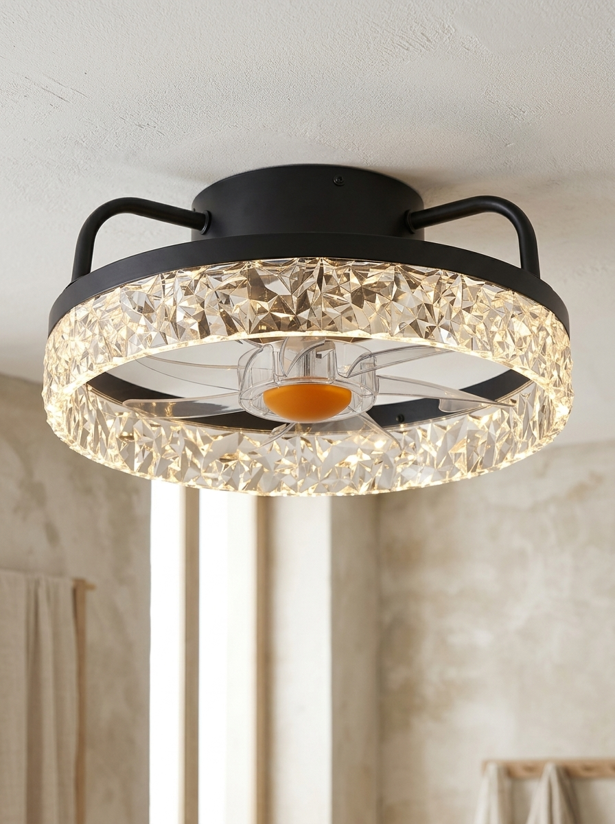 Deauville 13" Enclosed Ceiling Fan with Light — Black — detail