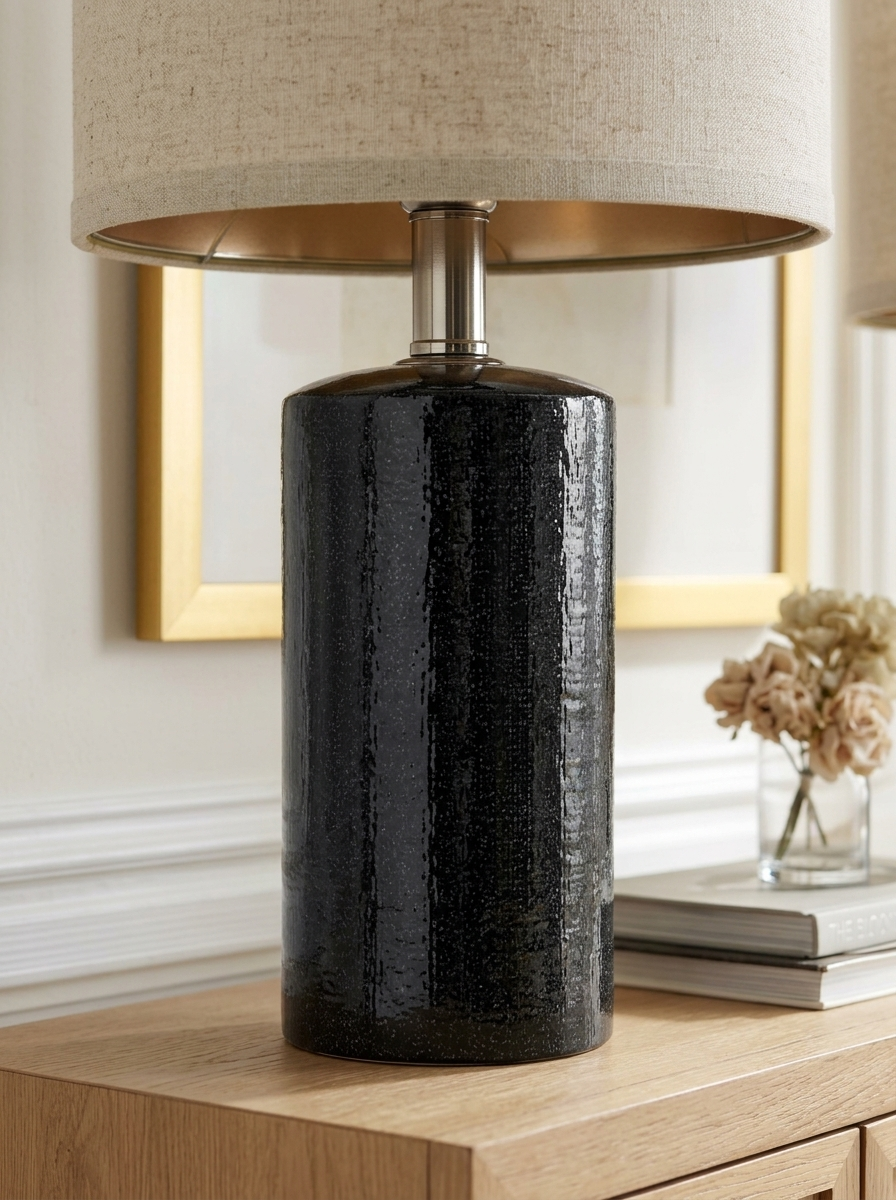Delphine 20.5" Ceramic Table Lamp — Black, Set of 2 — detail