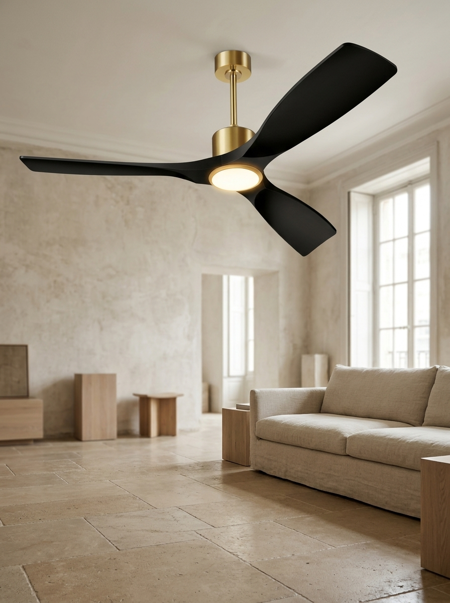 Dauphine 52" Smart Ceiling Fan — Black & Gold — in a room