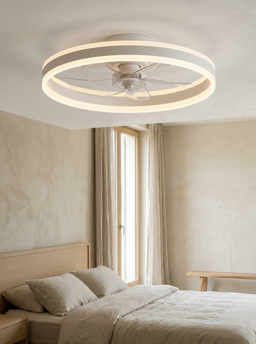 Duras 20" Low-Profile Ceiling Fan — White — in a room