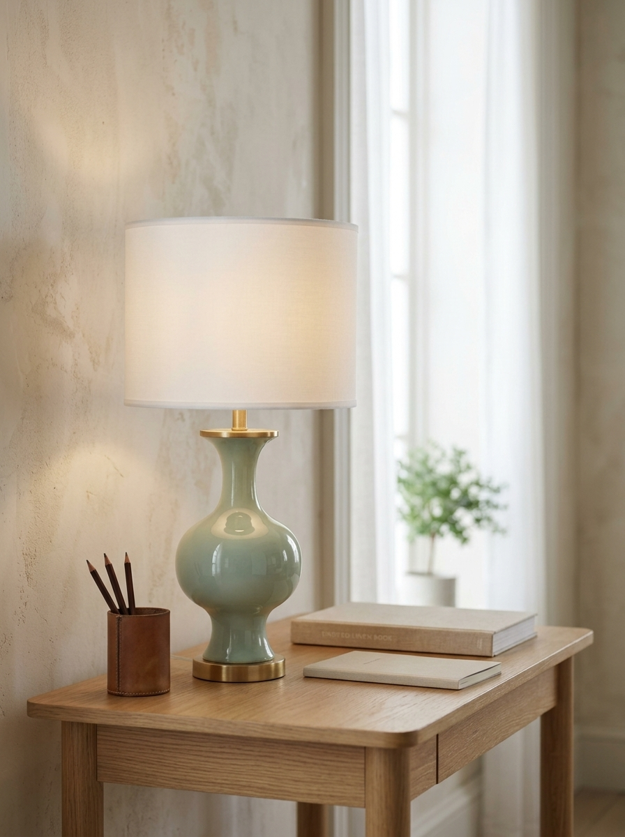 Domfront 21" Ceramic Table Lamp — Light Green — in a room
