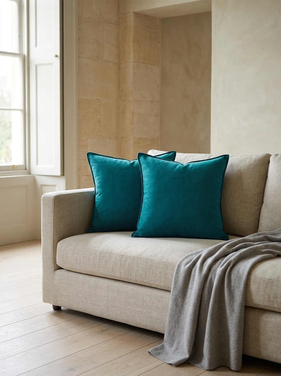 Doucine Faux-Suede Pillow Covers — Teal, Set of 2 — in a room