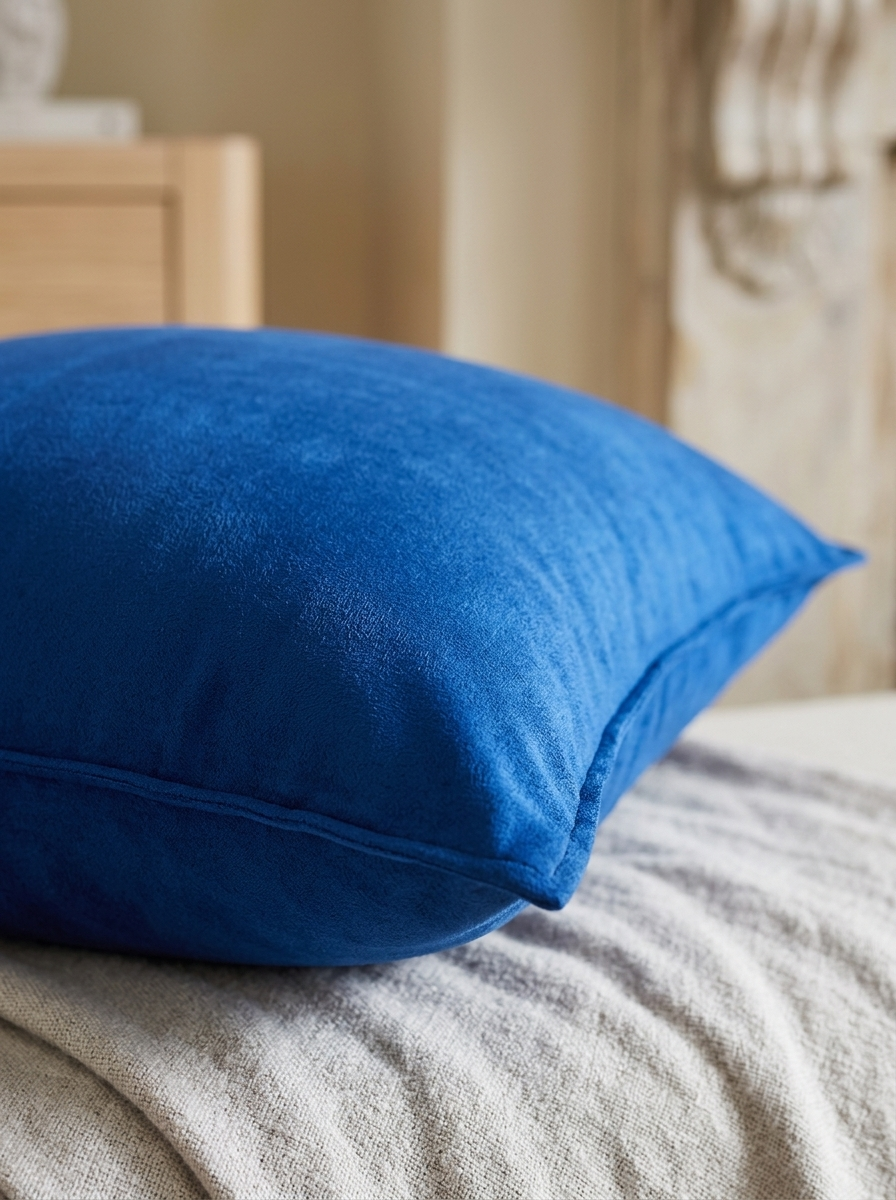 Doucine Faux-Suede Pillow Covers — Blue, Set of 2 — detail