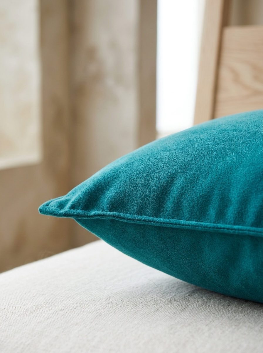 Doucine Faux-Suede Pillow Covers — Teal, Set of 2 — detail