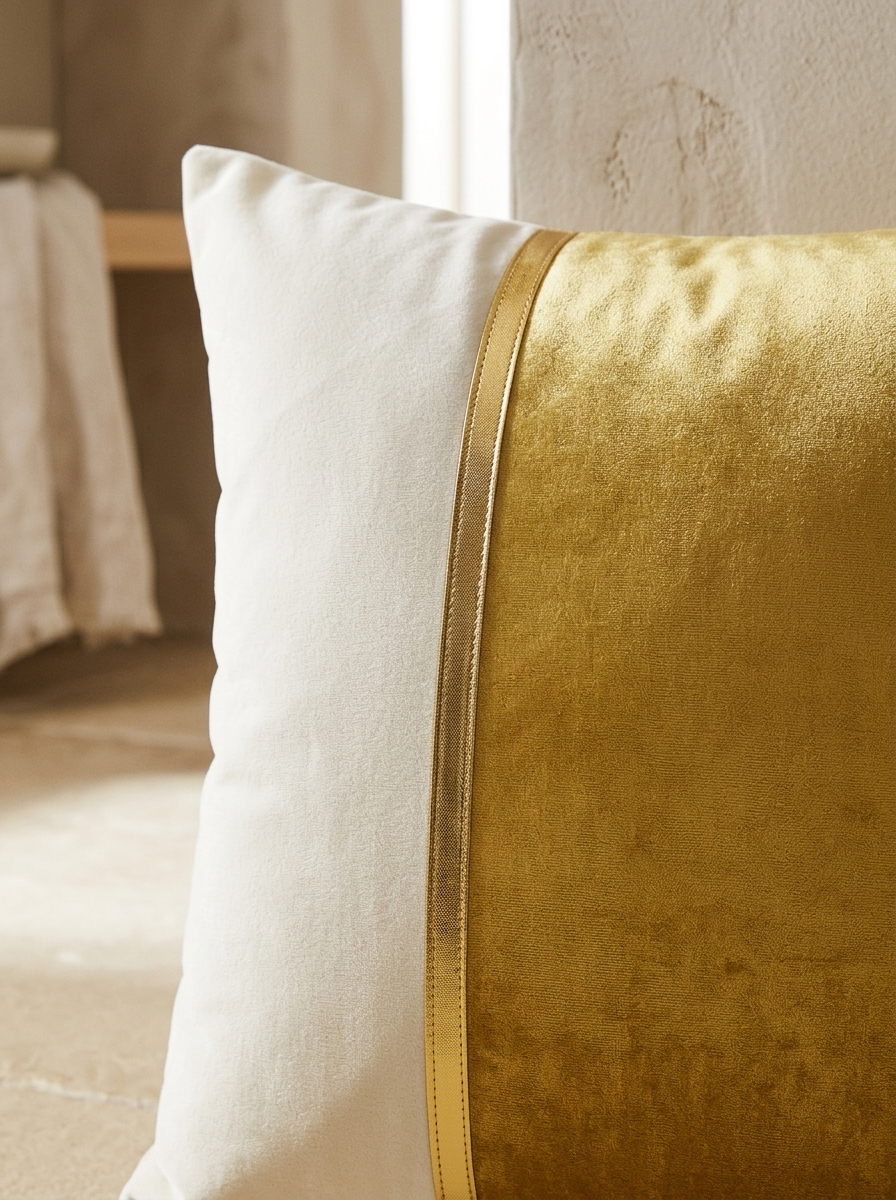 Dorée Velvet Patchwork Pillow Covers — Gold & White, Set of 2 — detail