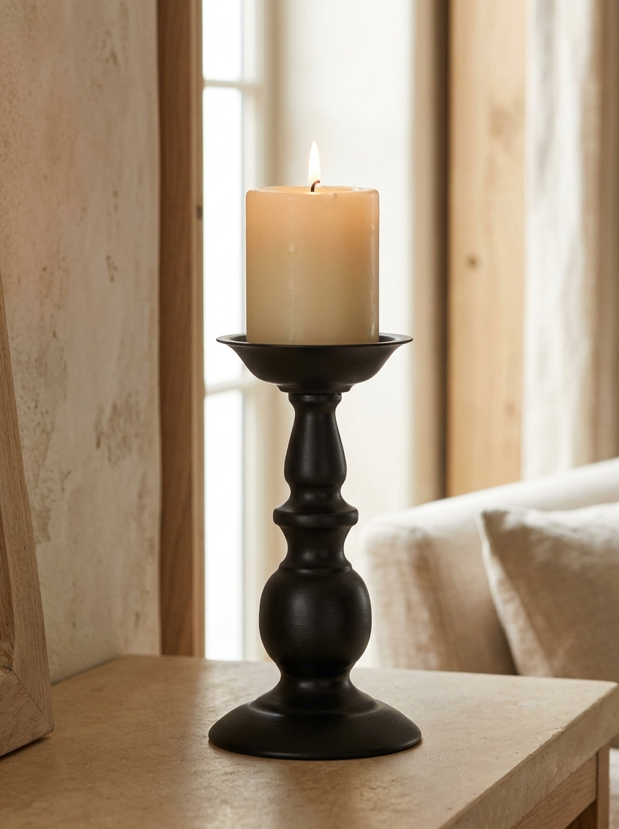 Dijon Iron Pillar Candle Holders — Black, Set of 2 — detail