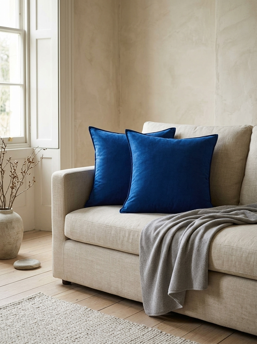 Doucine Faux-Suede Pillow Covers — Blue, Set of 2 — in a room