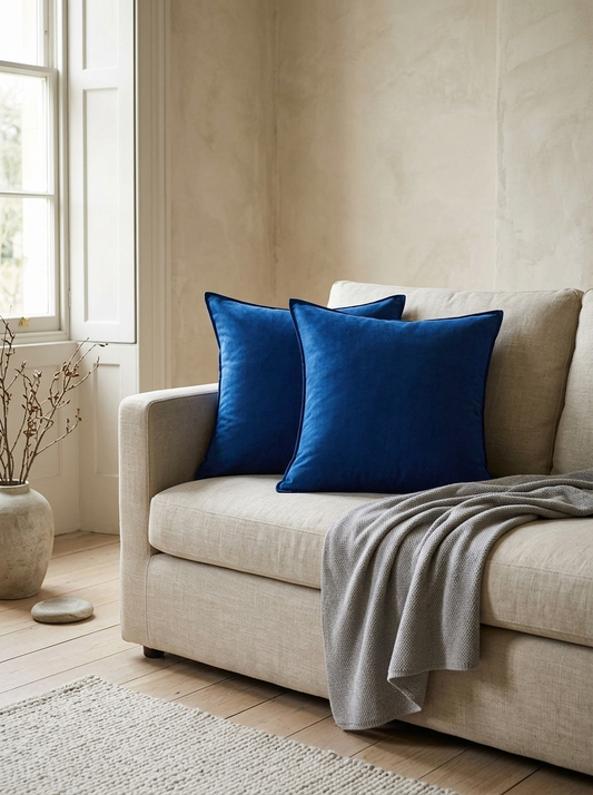 Doucine Faux-Suede Pillow Covers — Blue, Set of 2 — in a room