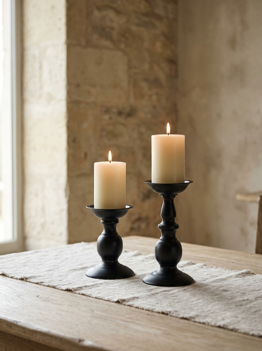 Dijon Iron Pillar Candle Holders — Black, Set of 2 — in a room