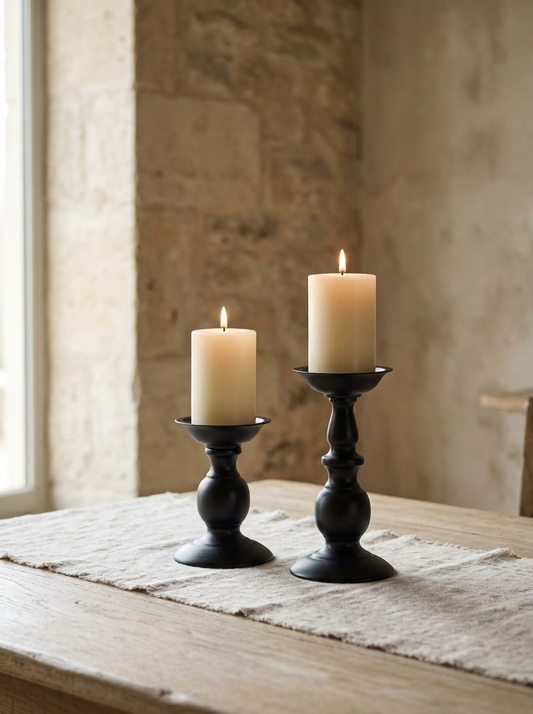 Dijon Iron Pillar Candle Holders — Black, Set of 2 — in a room