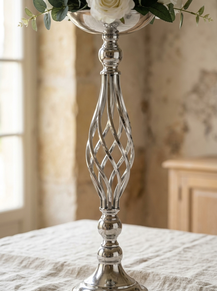 Durance Twisted Centerpiece Stand — Silver, Set of 2 — detail