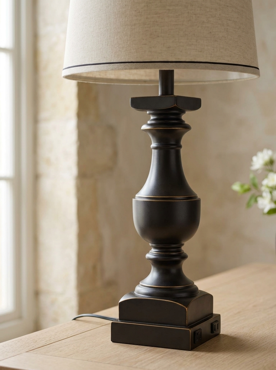 Daphne 28" Table Lamp with USB — Black & Gold, Set of 2 — detail