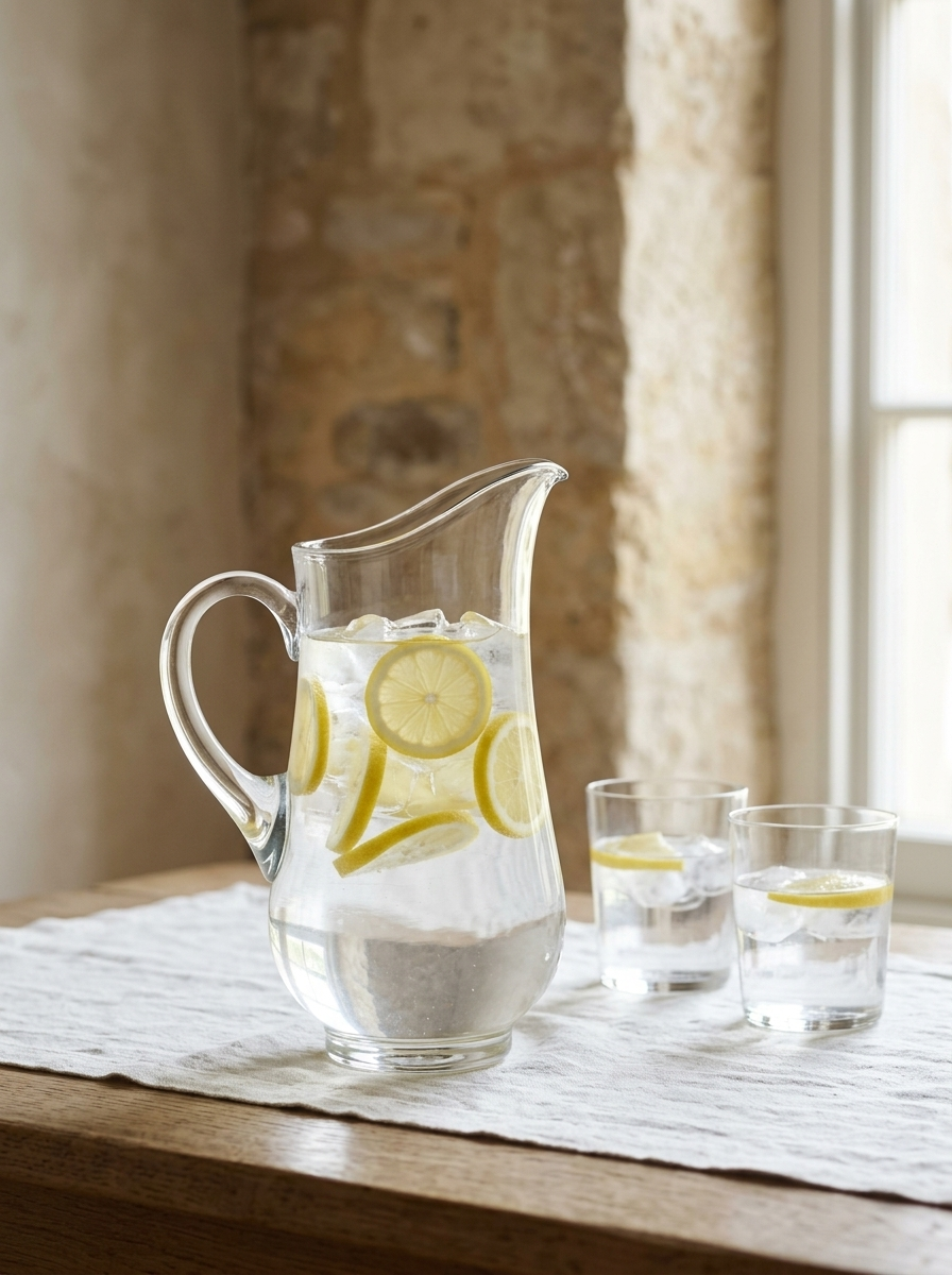 Dinan Glass Pitcher, 73 oz — in a room