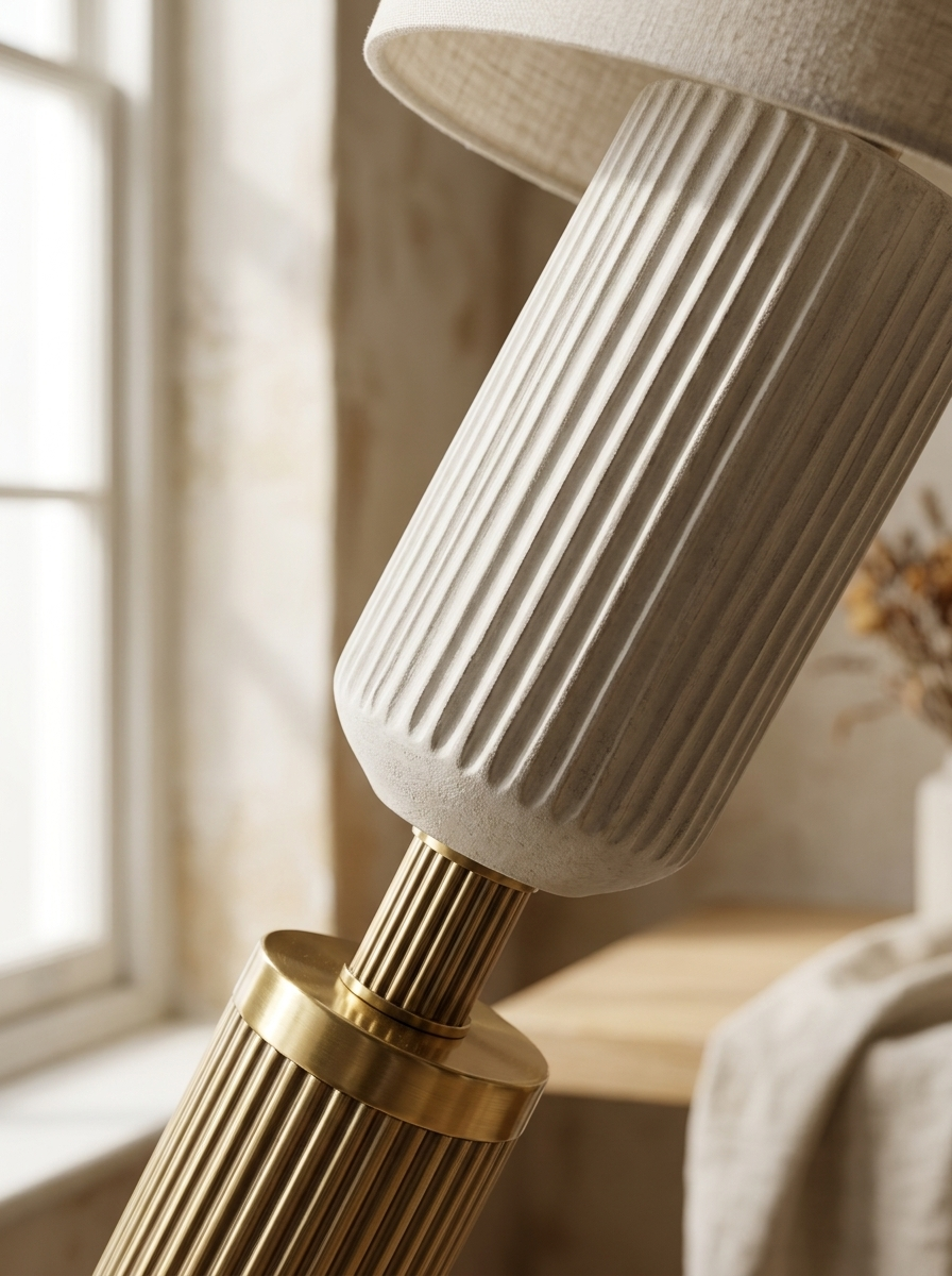 Dorothee 26" Ribbed Ceramic Table Lamp — Washed White — detail