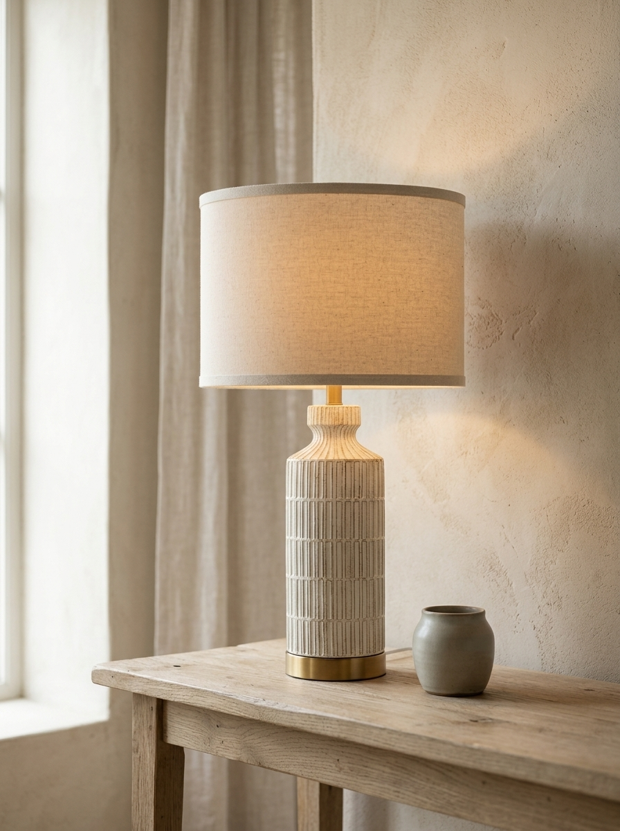 Dorothee 26" Ribbed Ceramic Table Lamp — Washed White — in a room