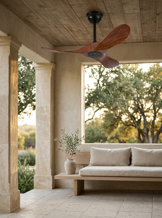 Dampierre 36" Wood Outdoor Ceiling Fan — Walnut — in a room