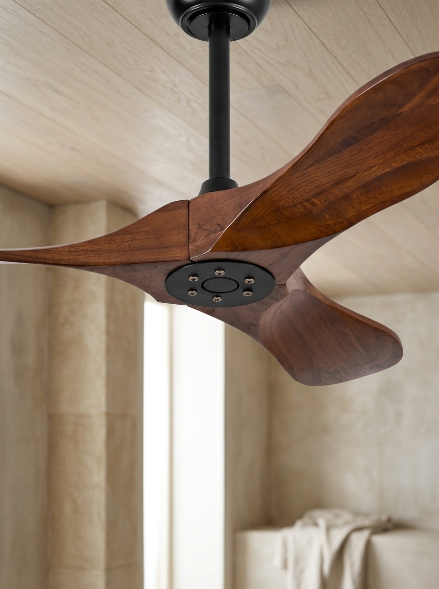 Dampierre 36" Wood Outdoor Ceiling Fan — Walnut — detail