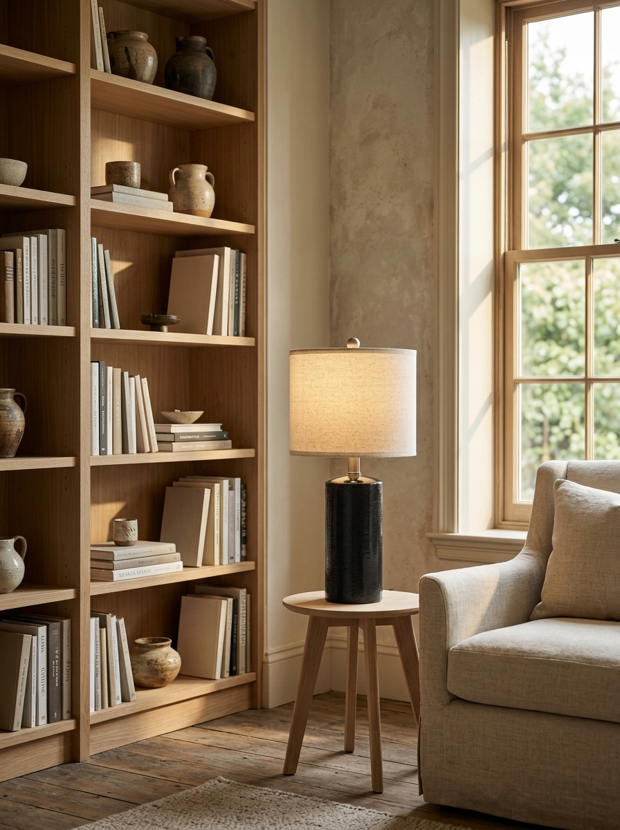 Delphine 20.5" Ceramic Table Lamp — Black, Set of 2 — in the room