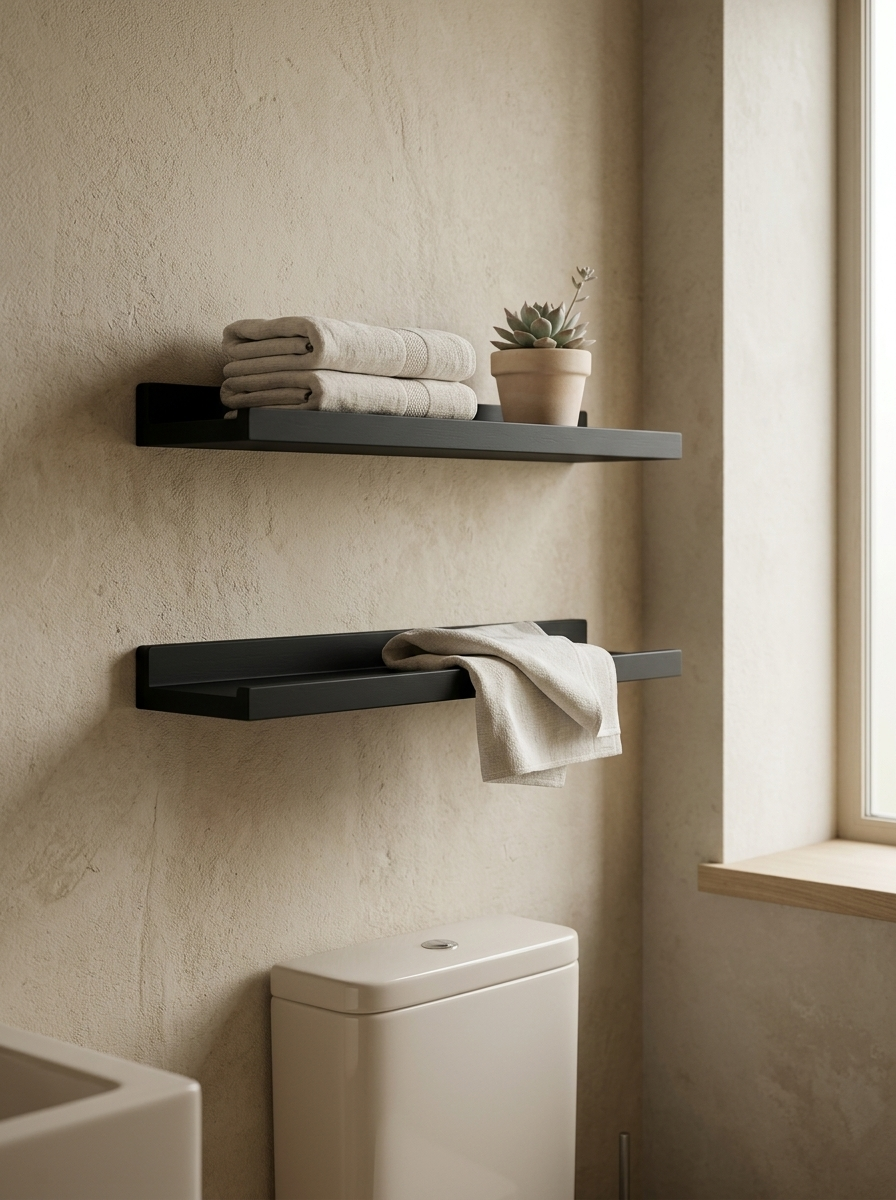 Doria 24" Solid Wood Floating Shelf — Black, Set of 4 — in the room