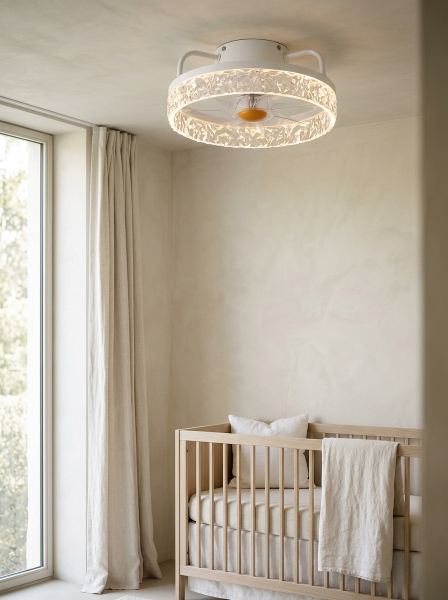 Deauville 13" Enclosed Ceiling Fan with Light — White — in the room