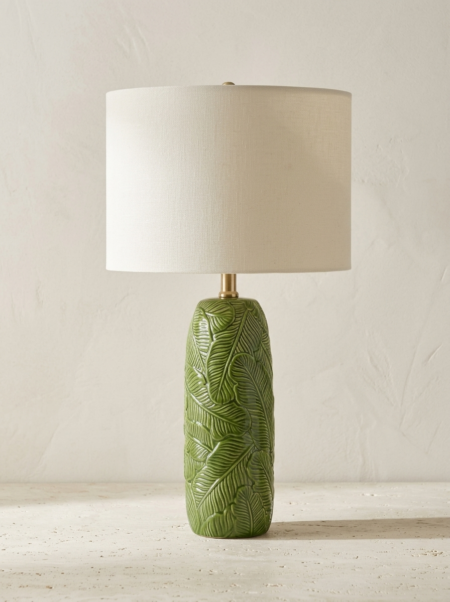 Dinard 25" Leaf-Relief Ceramic Table Lamp — Green, Set of 2 — product