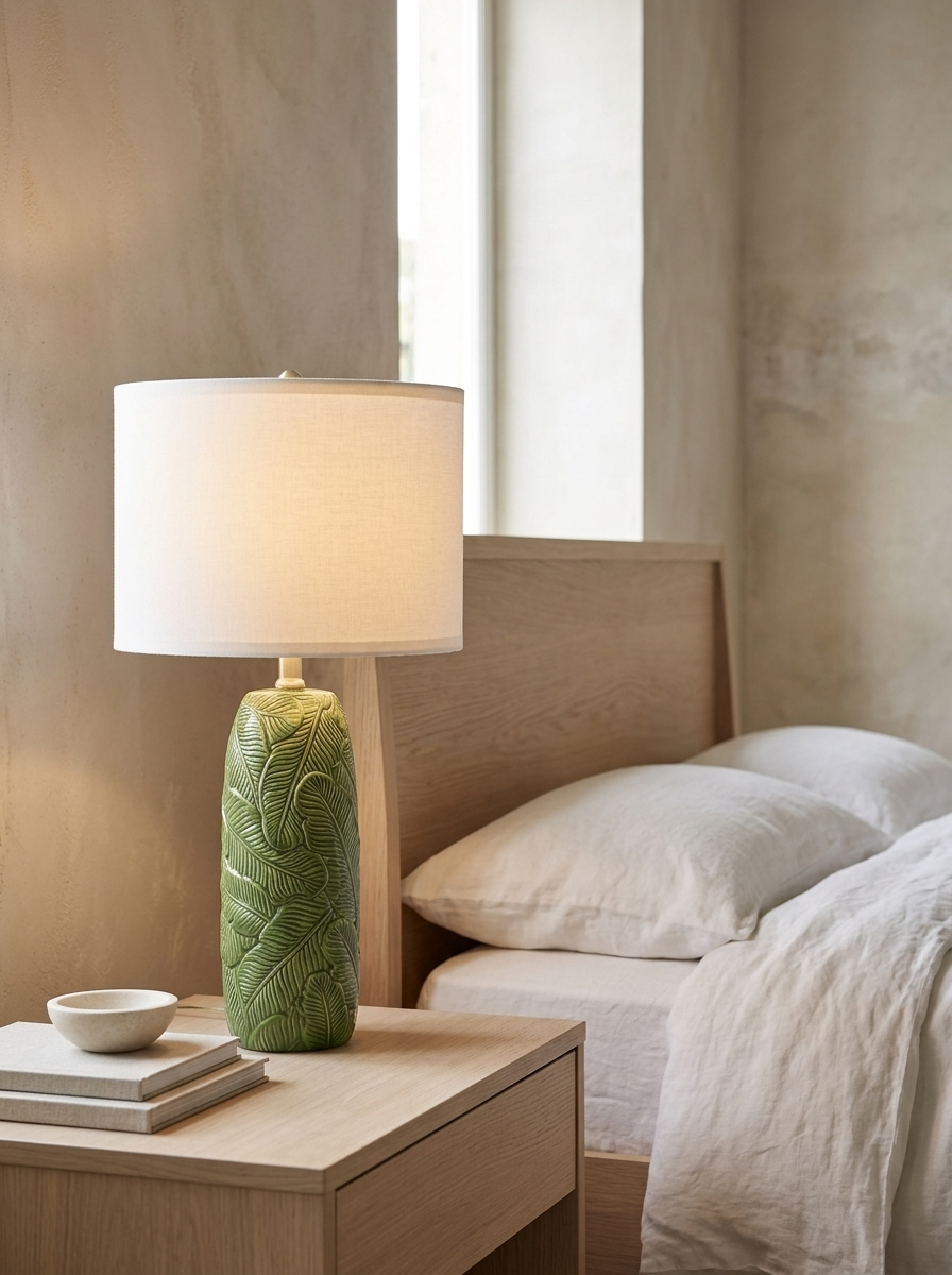 Dinard 25" Leaf-Relief Ceramic Table Lamp — Green, Set of 2 — in the room