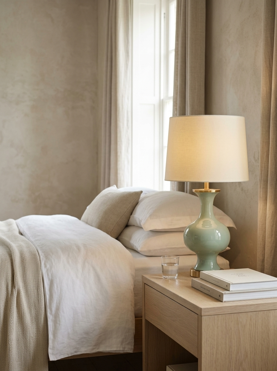 Domfront 21" Ceramic Table Lamp — Light Green — in the room