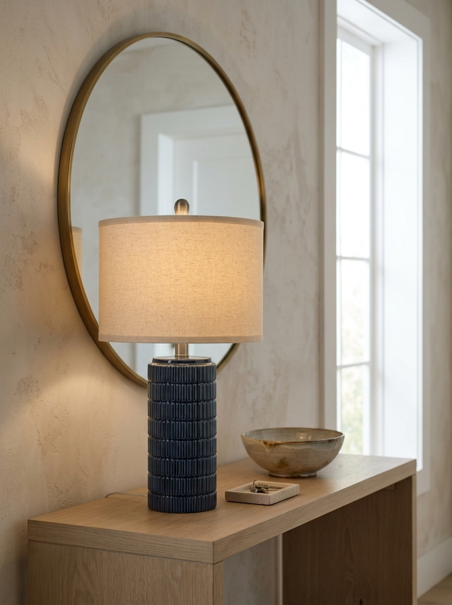Dieppe 23" Ceramic Table Lamp — Dark Blue, Set of 2 — in the room