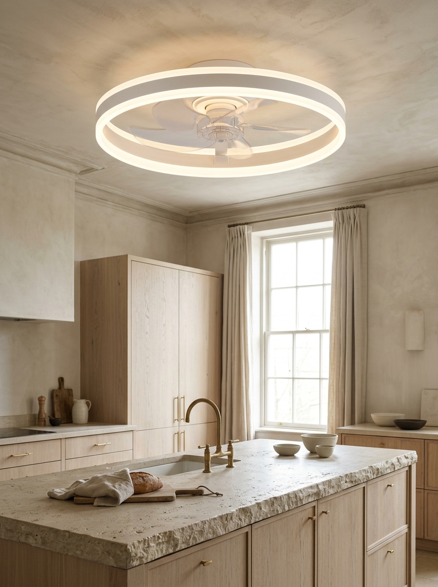 Duras 20" Low-Profile Ceiling Fan — White — in the room