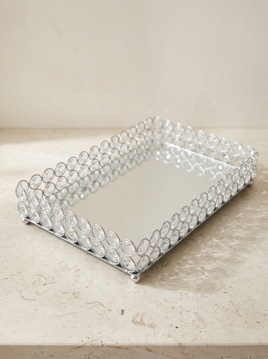 Diane Mirrored Crystal Vanity Tray — Silver — product