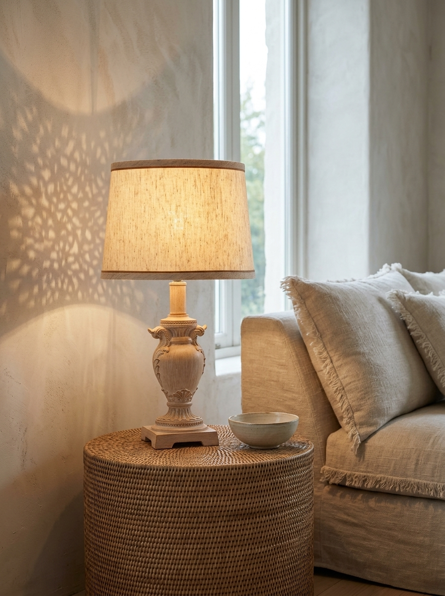Dominique Woven-Shade Table Lamp — Beige, Set of 2 — in the room