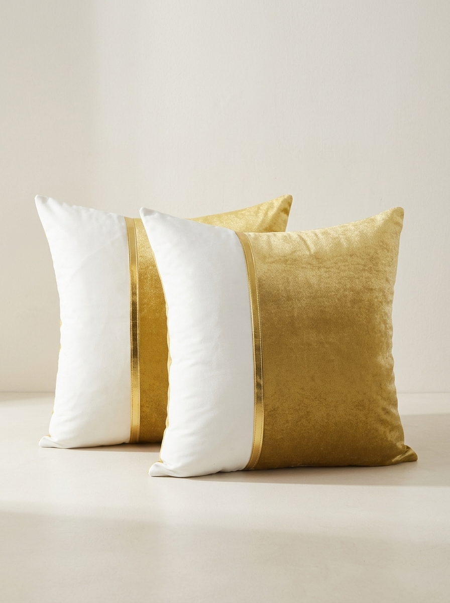 Dorée Velvet Patchwork Pillow Covers — Gold & White, Set of 2 — product