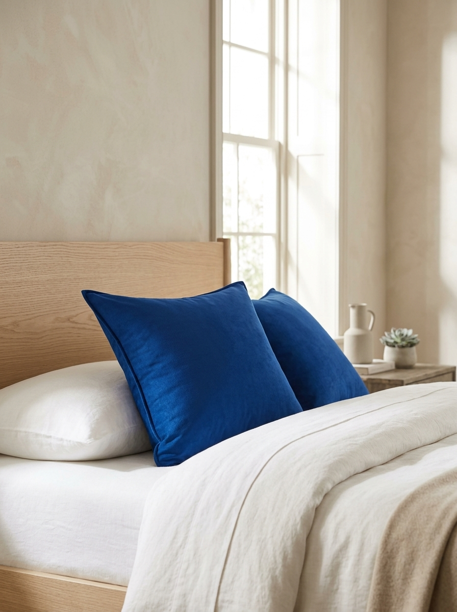Doucine Faux-Suede Pillow Covers — Blue, Set of 2 — in the room