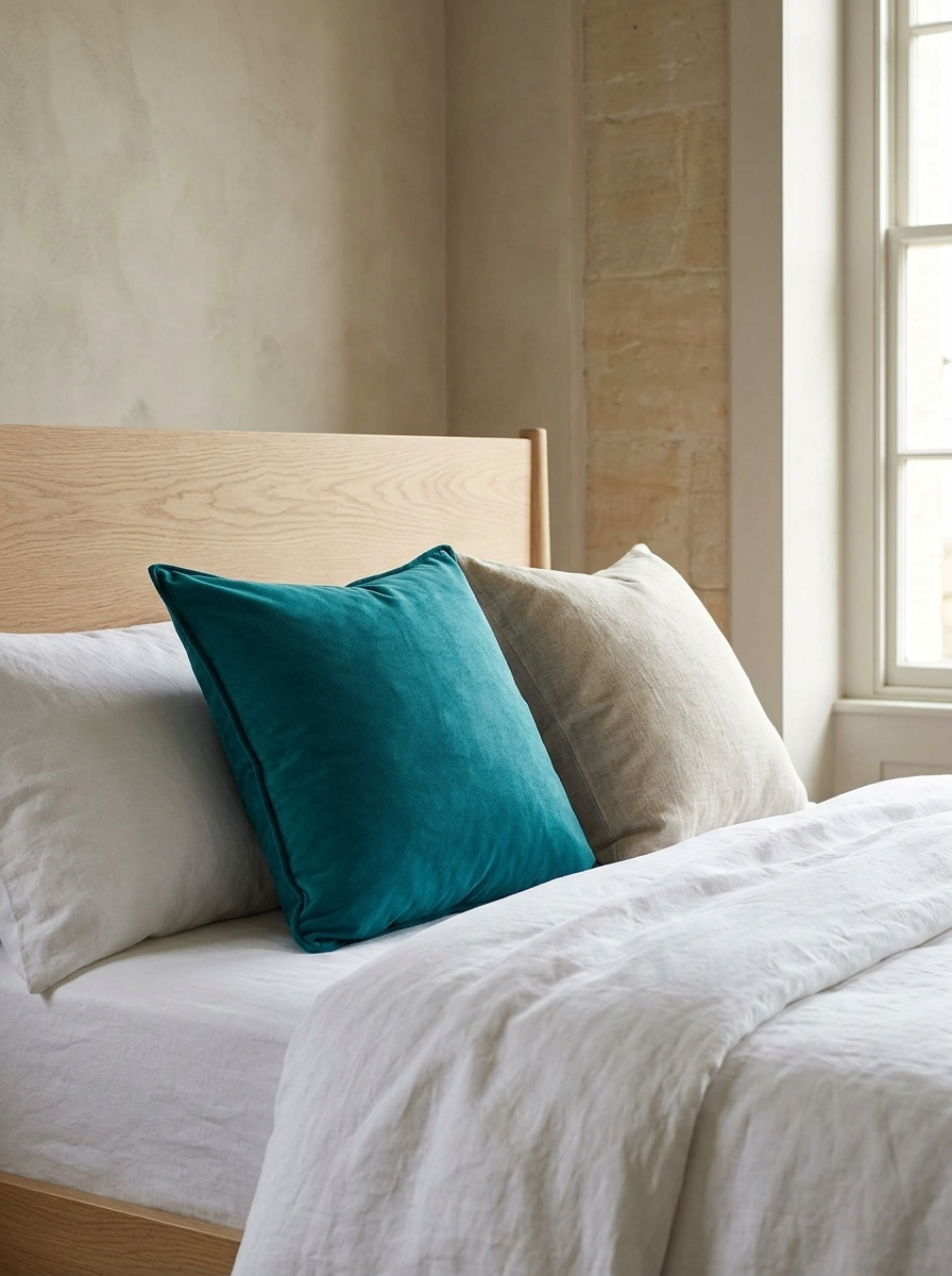 Doucine Faux-Suede Pillow Covers — Teal, Set of 2 — in the room