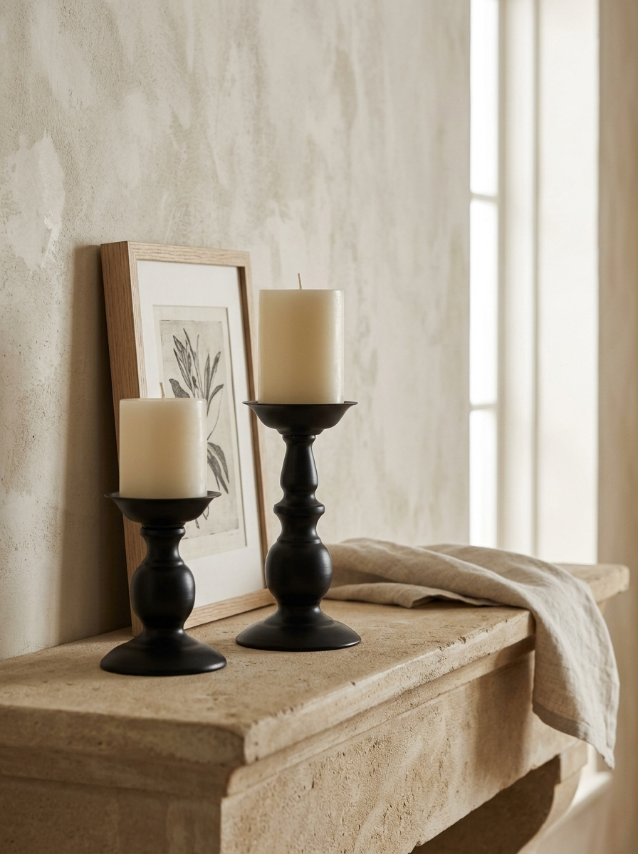 Dijon Iron Pillar Candle Holders — Black, Set of 2 — in the room