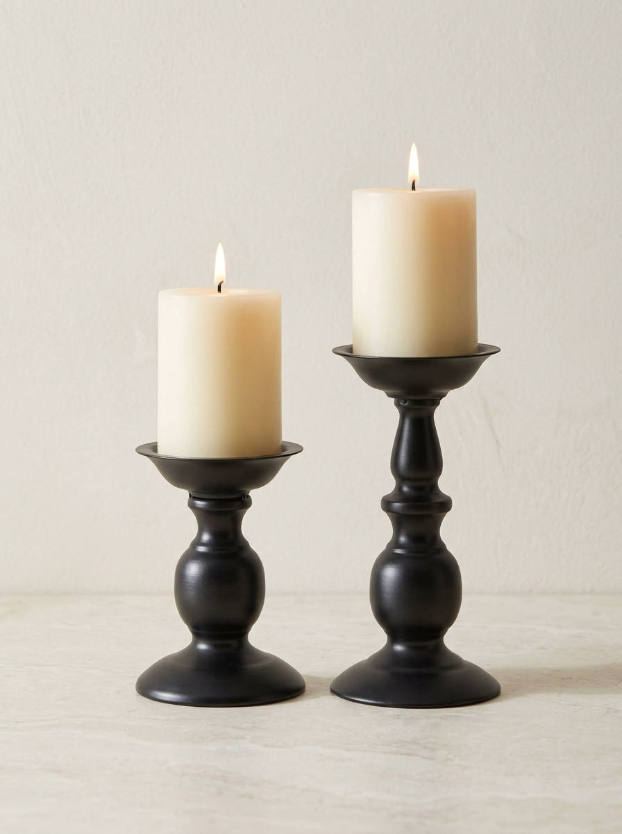 Dijon Iron Pillar Candle Holders — Black, Set of 2 — product