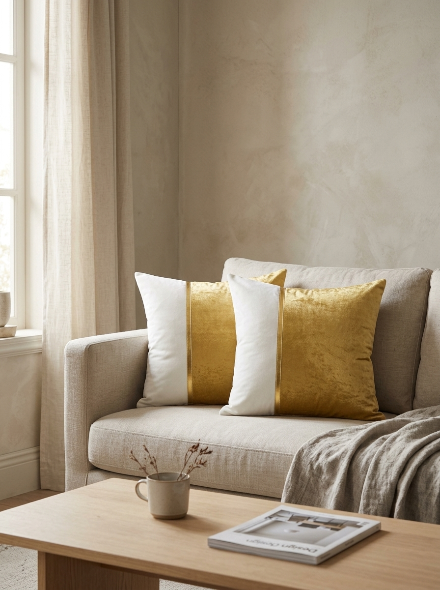 Dorée Velvet Patchwork Pillow Covers — Gold & White, Set of 2 — in the room