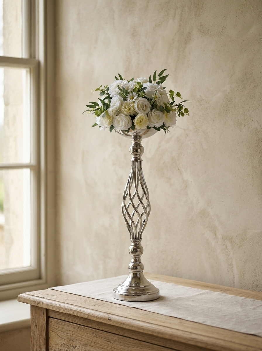 Durance Twisted Centerpiece Stand — Silver, Set of 2 — in the room