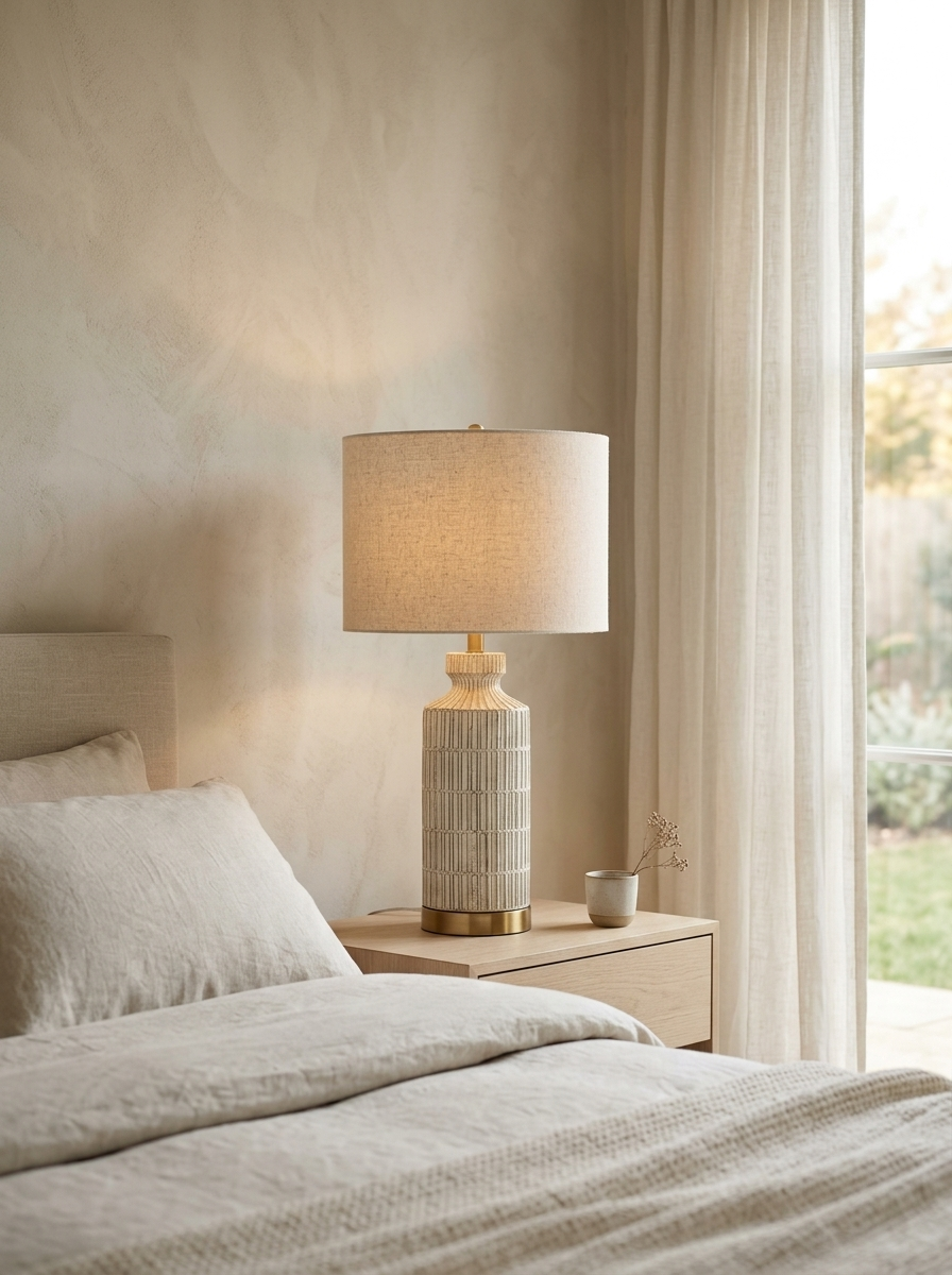 Dorothee 26" Ribbed Ceramic Table Lamp — Washed White — in the room